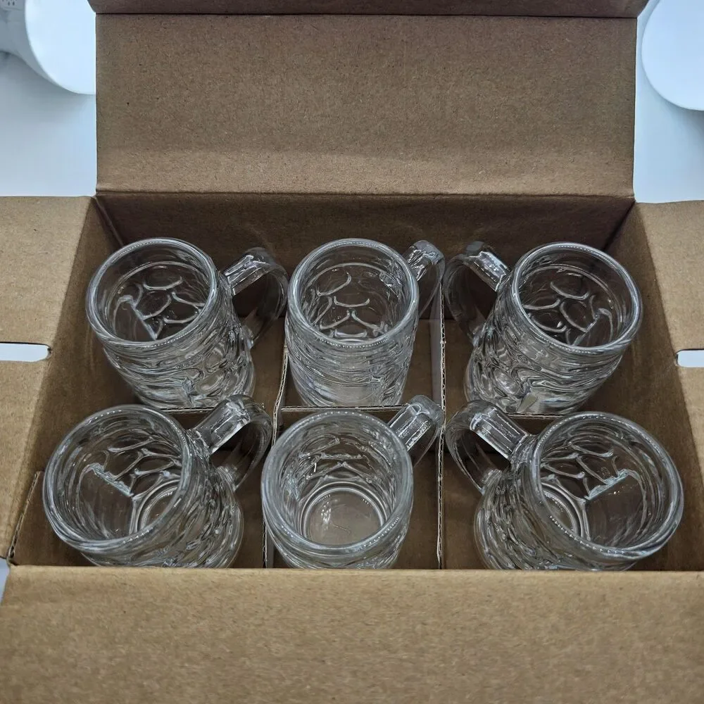 Circleware Tavern Mini Mugs Embossed Shot Glass Set 6 Clear Glass 1.35 oz